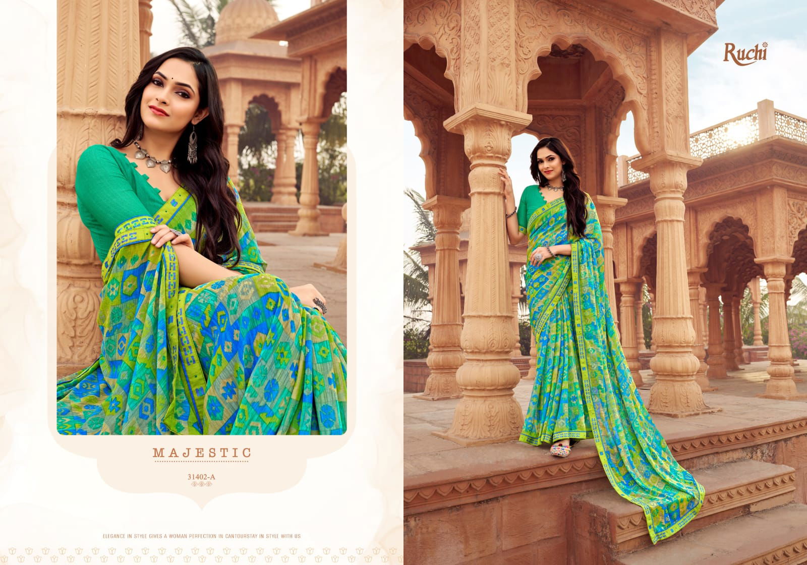 Vanilla Vol 6 By Ruchi Swarovski Border Printed Chiffon Sarees Wholesale Shop In Surat
